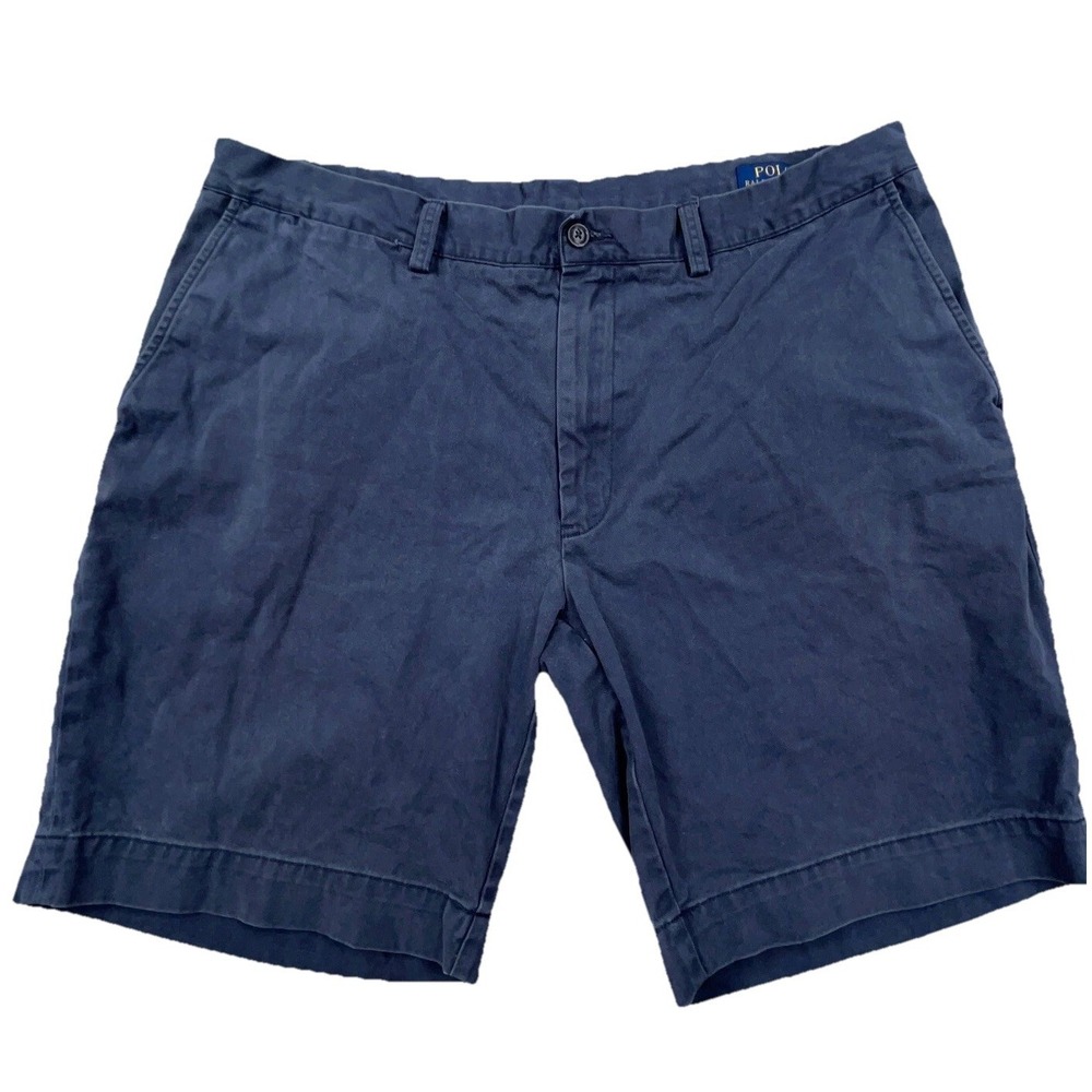 Polo Ralph Lauren Chino Shorts Men 38 Navy‎ Blue Twill Golf Preppy Flat Front